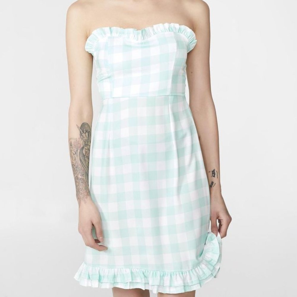 New Girl Order | Mint Green Checkered Mini Dress with Ruffles